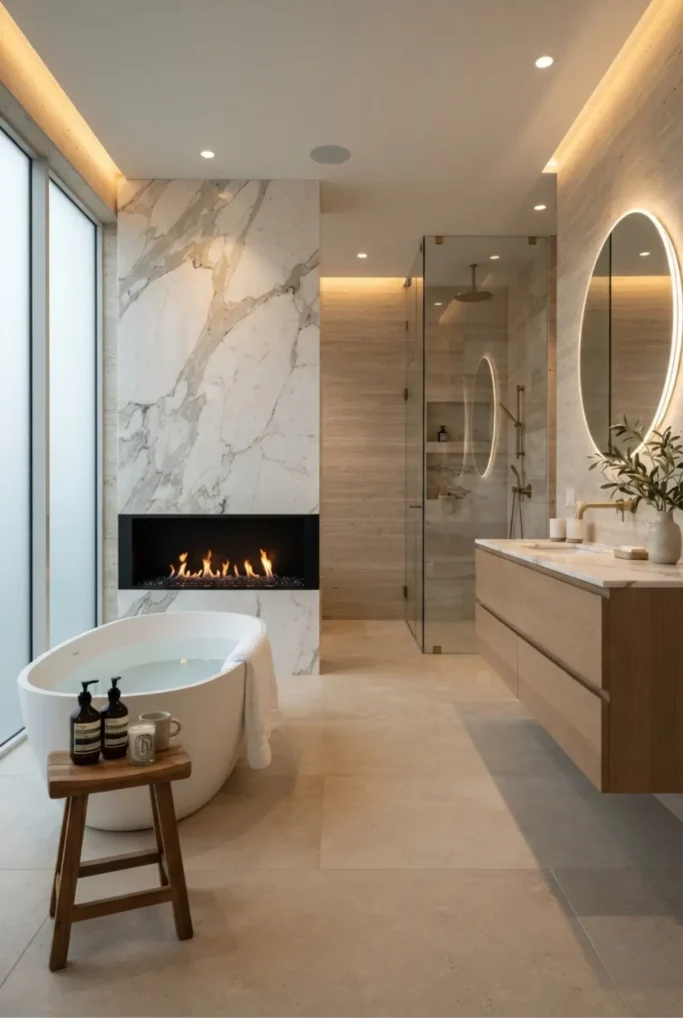 Add Luxury Details with a Built-In Bathroom Fireplace