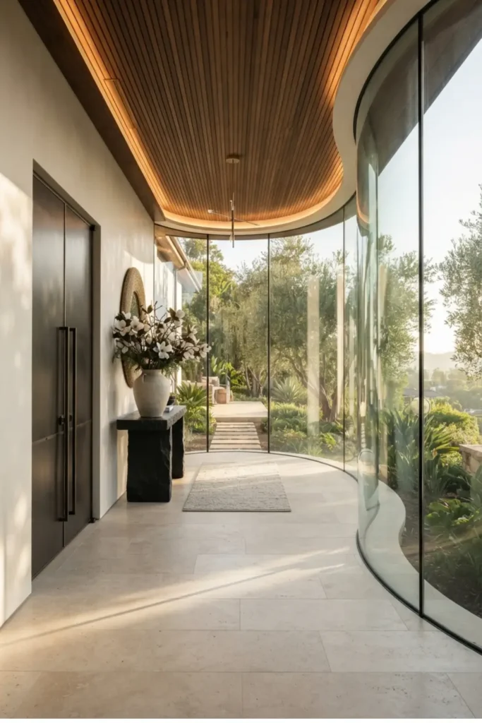 Create a Grand Arrival with a Curved Glass Wall Entryway