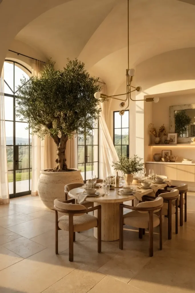 Create a Grand Dining Room with an Indoor Olive Tree