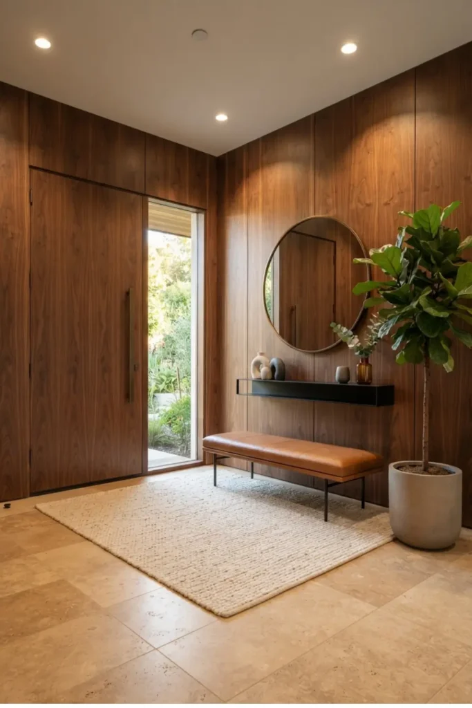 Design a Cozy Luxury Entryway with Rich Walnut Paneling