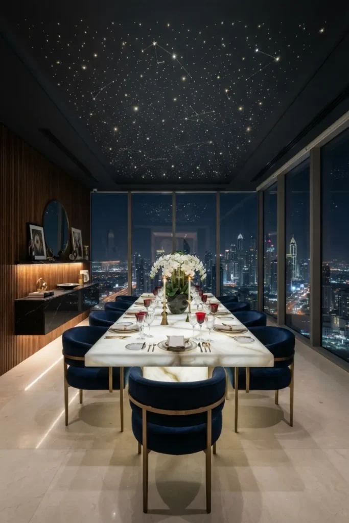 Make Every Dinner Magical with a Starlit Ceiling Dining Room
